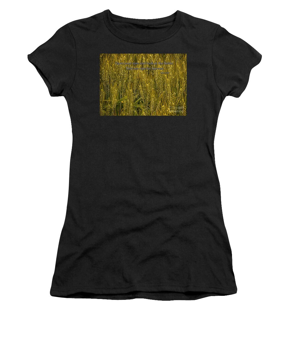Scripture Photography Women's T-Shirt featuring the photograph Ripe Wheat Fields by Priscilla Burgers