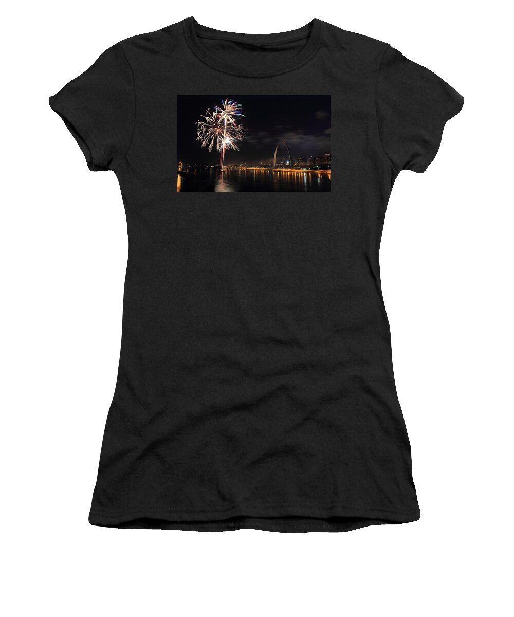 Fireworks Women's T-Shirt featuring the photograph River City Fireworks by Scott Rackers