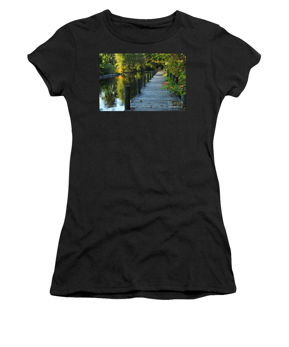 River Women's T-Shirt featuring the photograph Traverse City Michigan River Walk by Terri Gostola
