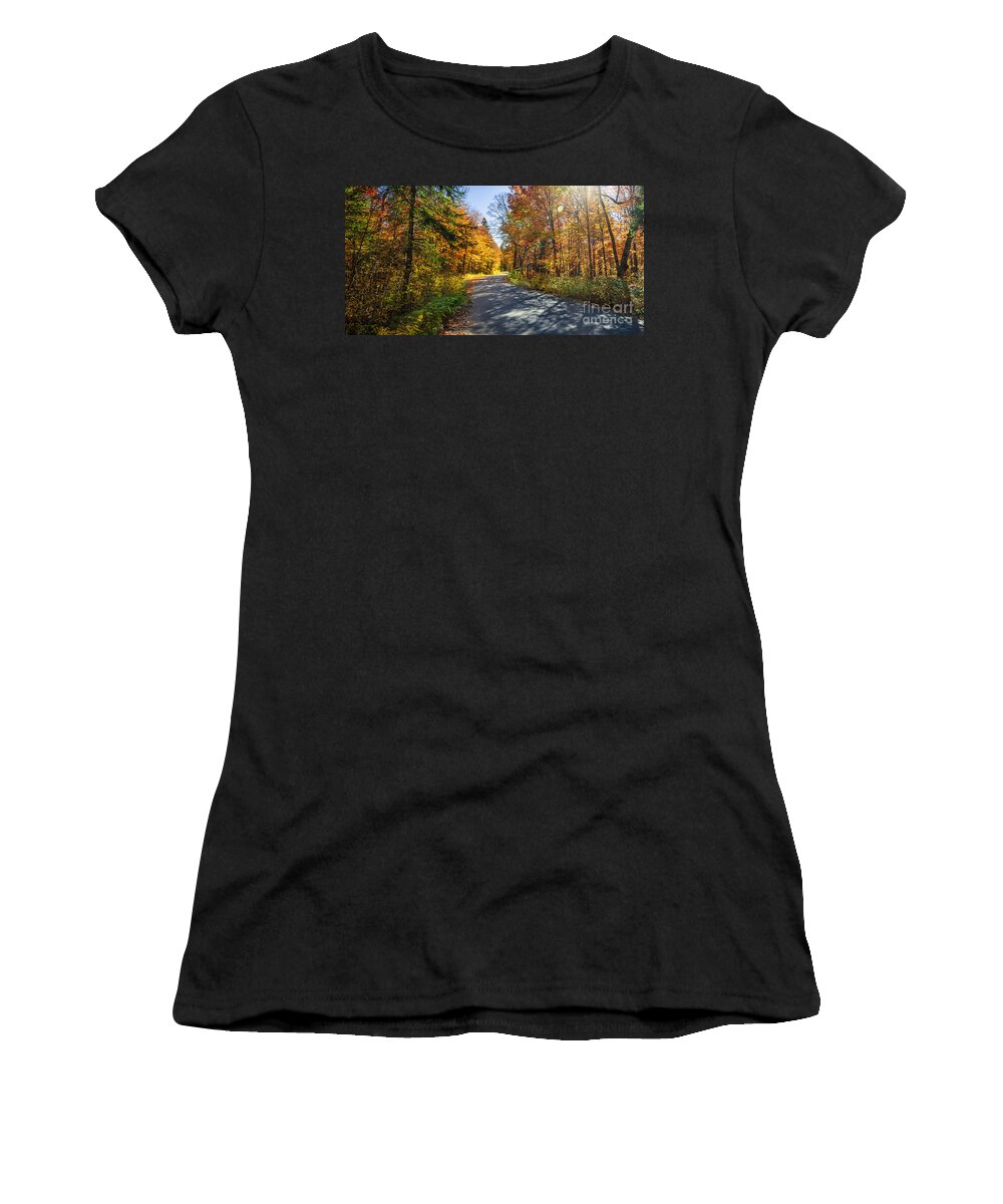 Road Women's T-Shirt featuring the photograph Road through fall forest by Elena Elisseeva