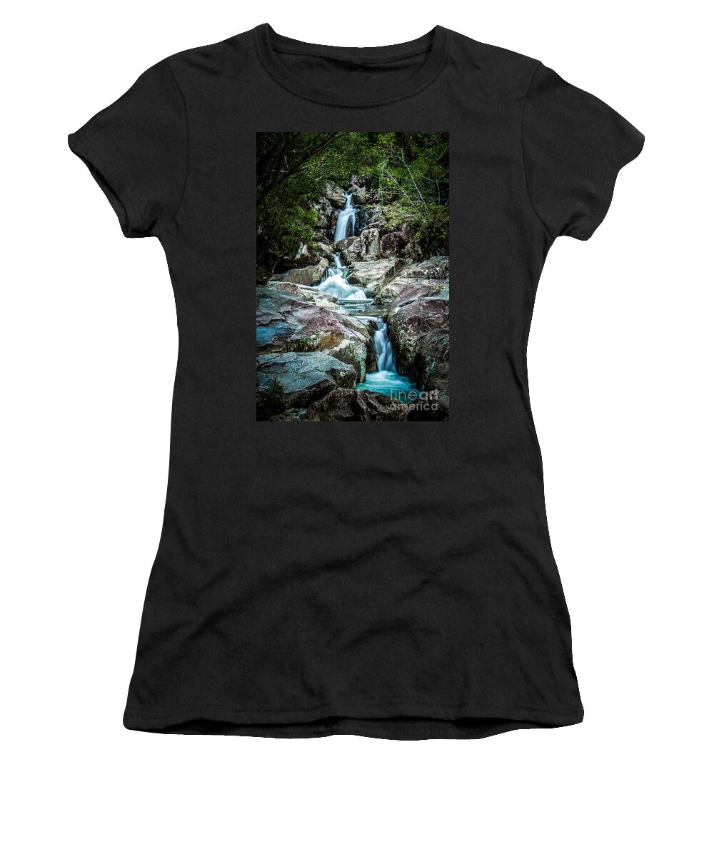 Waterfall. Waterfalls Women's T-Shirt featuring the photograph Rocky Forest Falls by Perry Webster