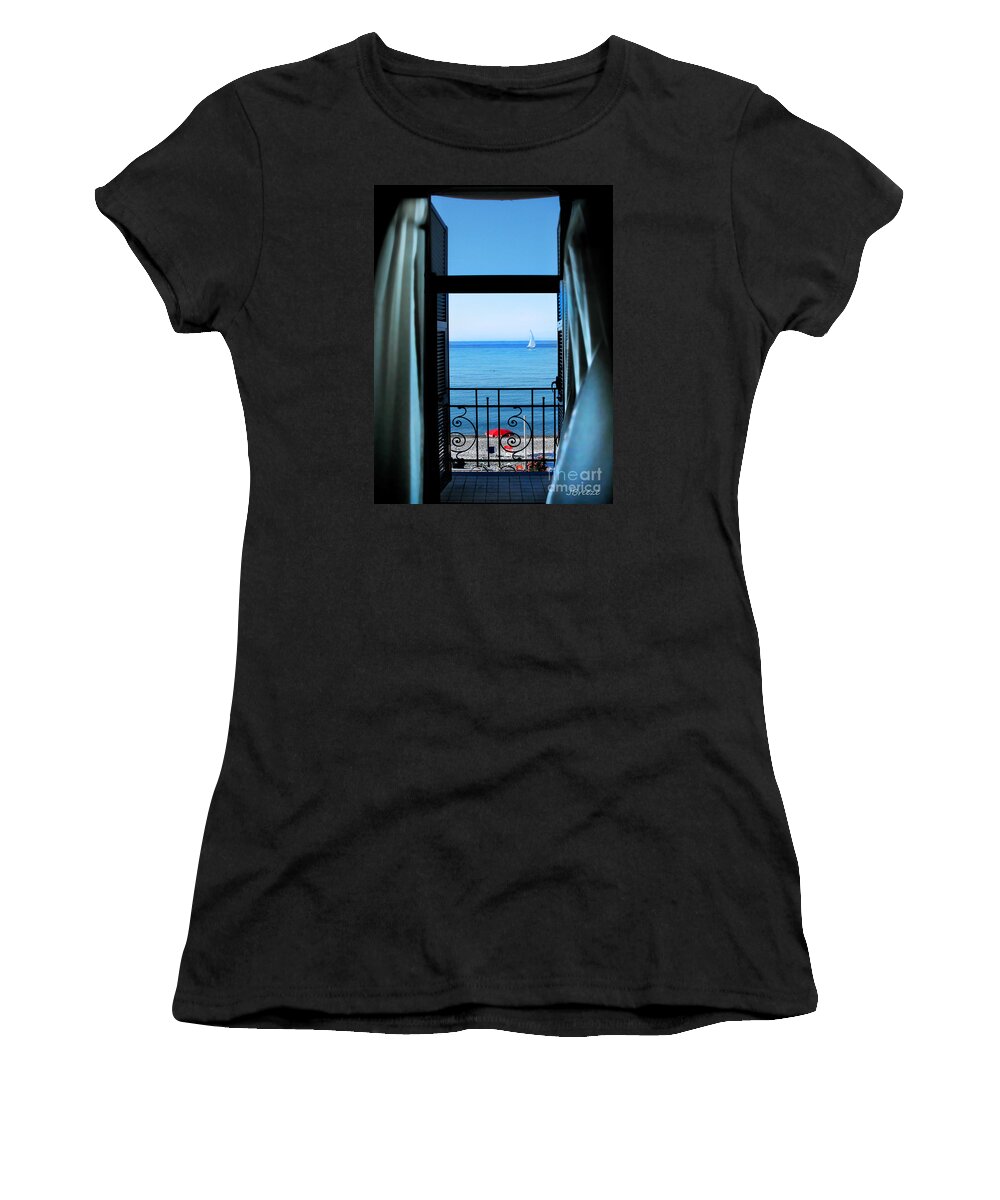 Bordighera Women's T-Shirt featuring the photograph Room With a View.Bordighera Italy by Jennie Breeze
