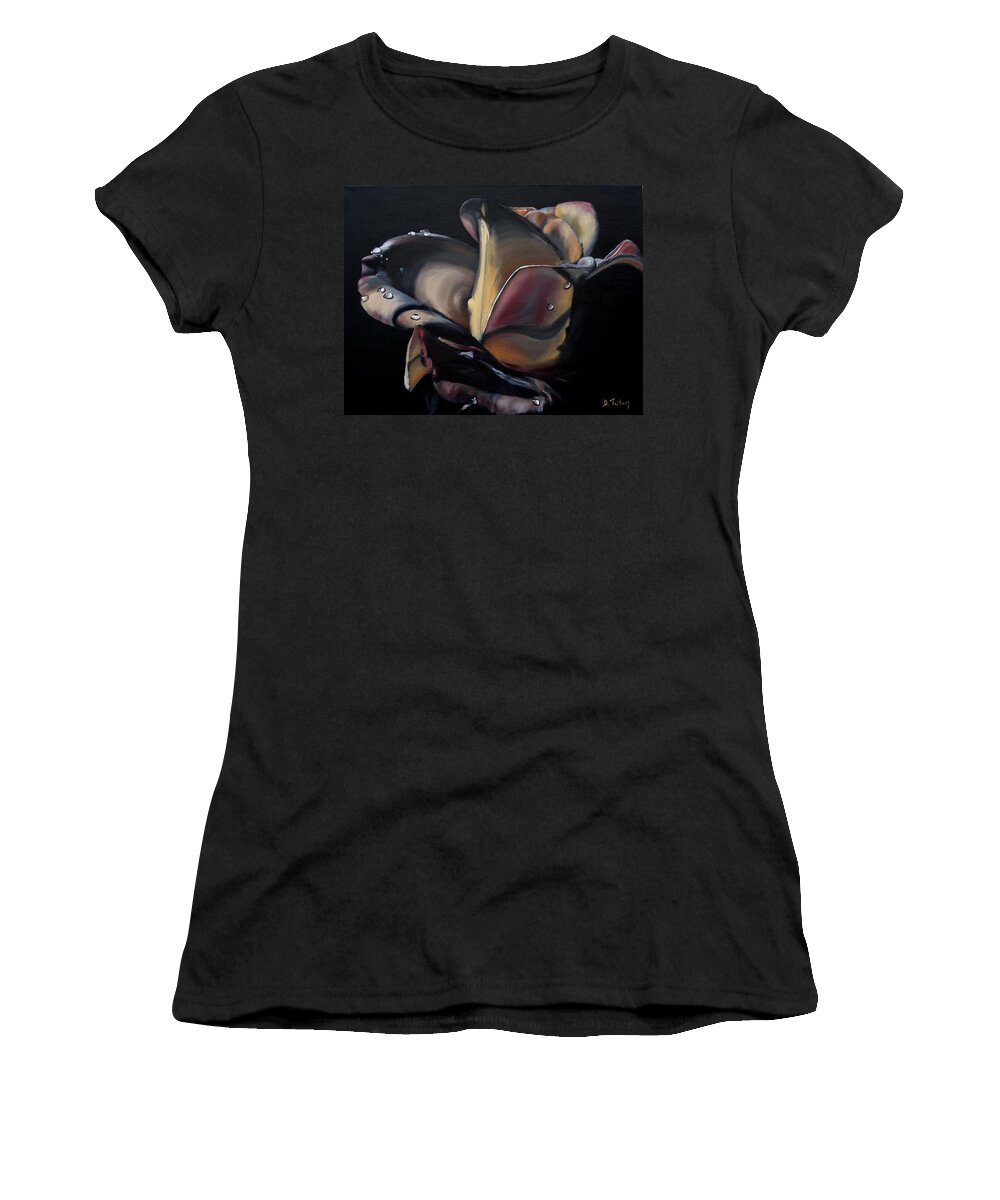 Rose Women's T-Shirt featuring the painting Rose Petals and Dew Drops by Donna Tuten