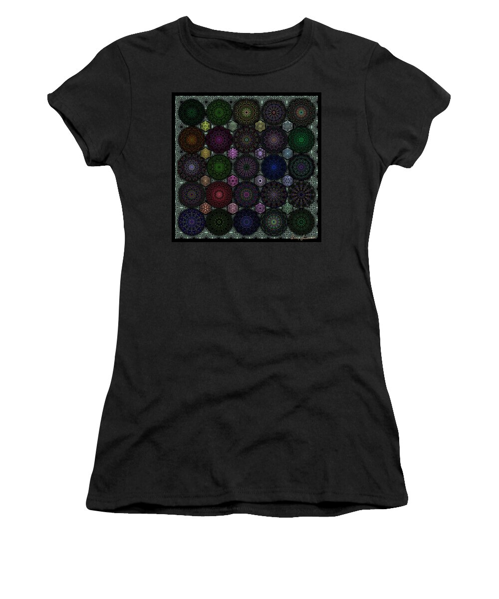 Dark Women's T-Shirt featuring the digital art Rose Window Kaleidoscope Quilt by Ann Stretton