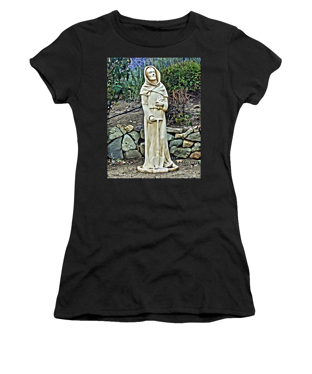 St. Fiacre Women's T-Shirt featuring the painting Saint Fiacre by Joan Reese