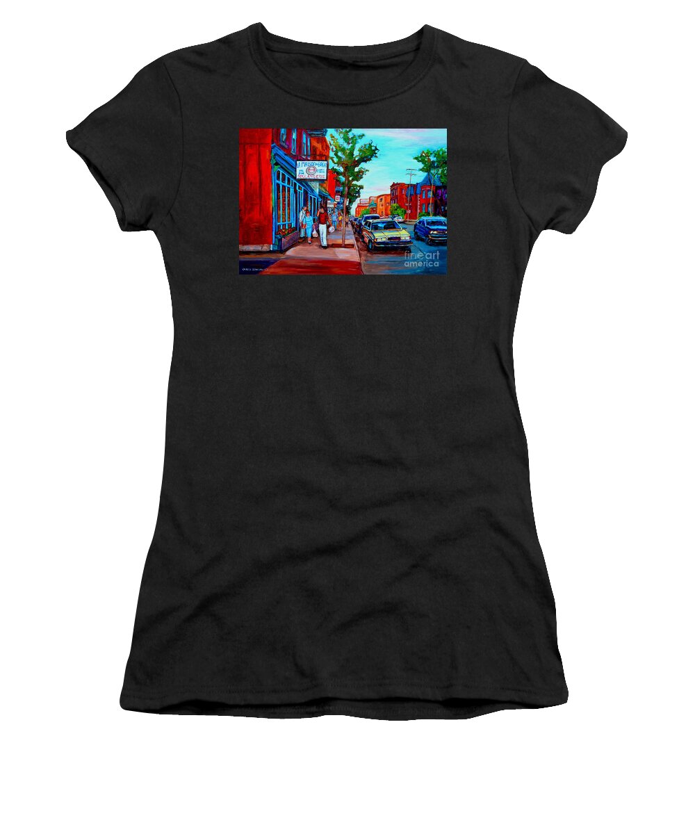 St.viateur Bagel Shop Women's T-Shirt featuring the painting Saint Viateur Bagel Shop by Carole Spandau
