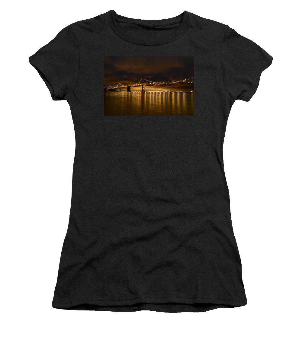 Skyline Women's T-Shirt featuring the photograph San Francisco - Bay Bridge at Night by Carlos Alkmin
