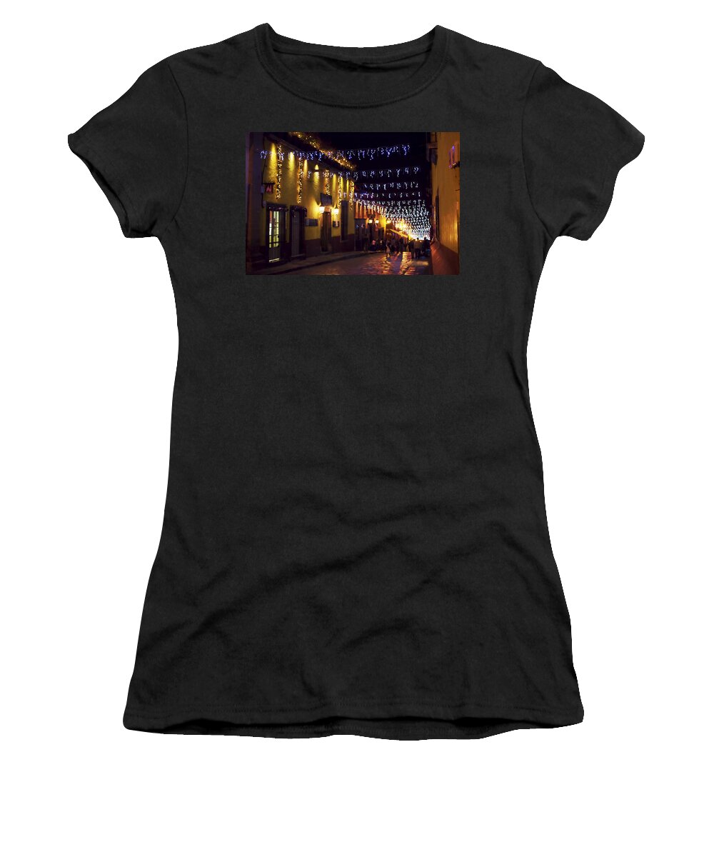  Women's T-Shirt featuring the digital art San Miguel streets at night by Cathy Anderson