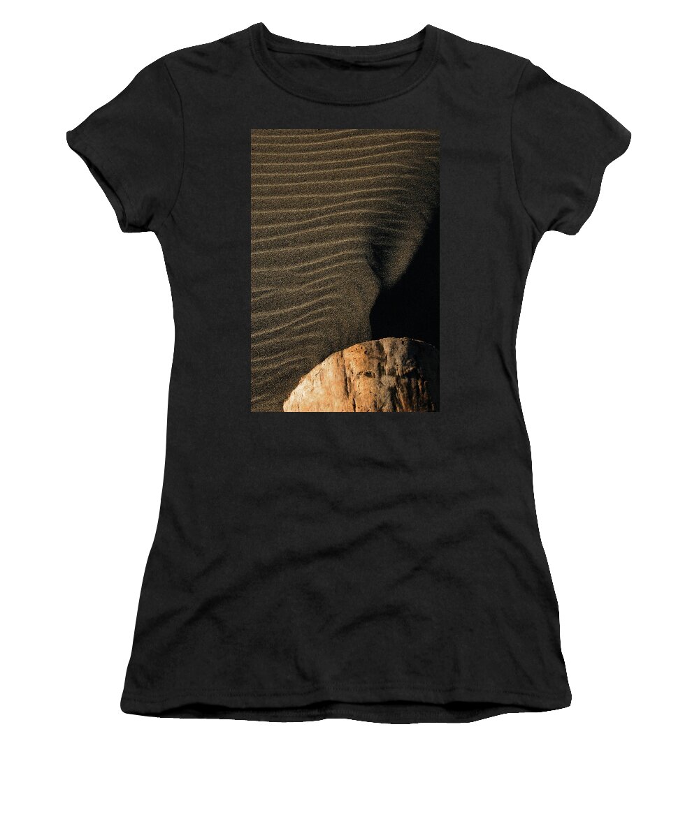 Sand Women's T-Shirt featuring the photograph Sand Patterns With Rock by Robert Woodward