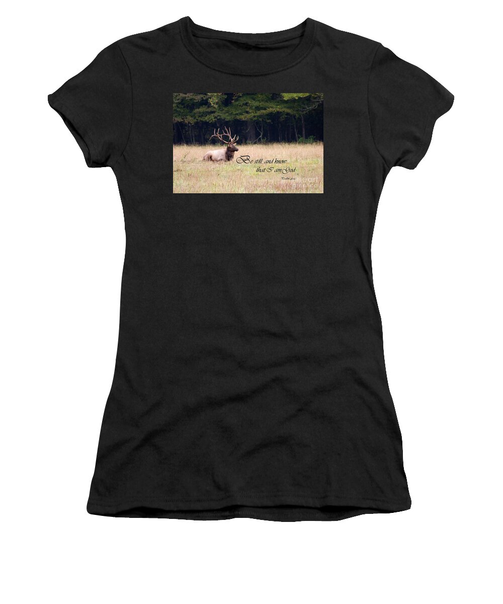 Elk Women's T-Shirt featuring the photograph Scripture Photo with Elk Sitting by Jill Lang