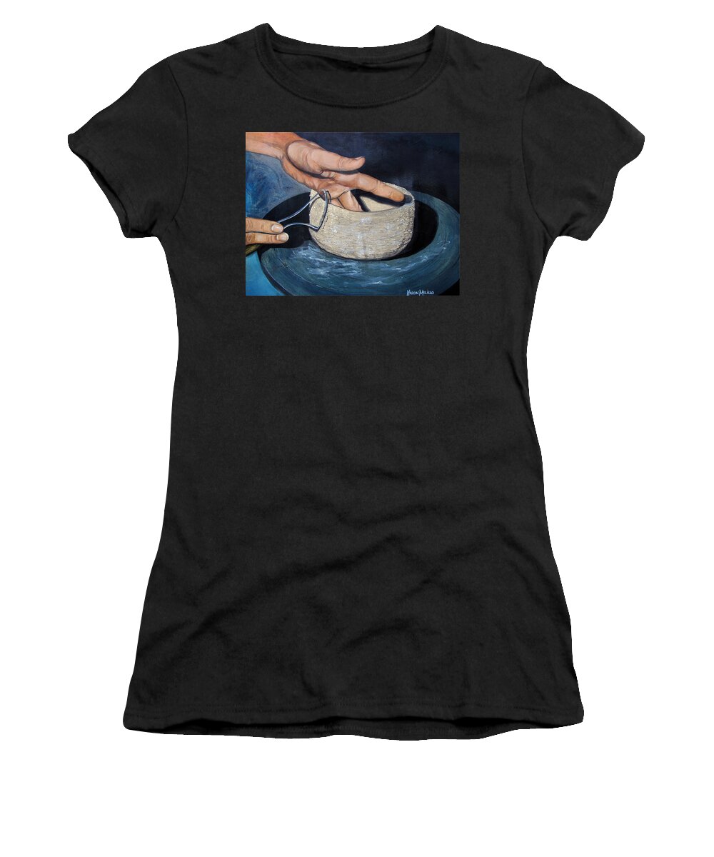 Hands Painting Women's T-Shirt featuring the painting Sculpted by the Masters Hands by Karon Melillo DeVega
