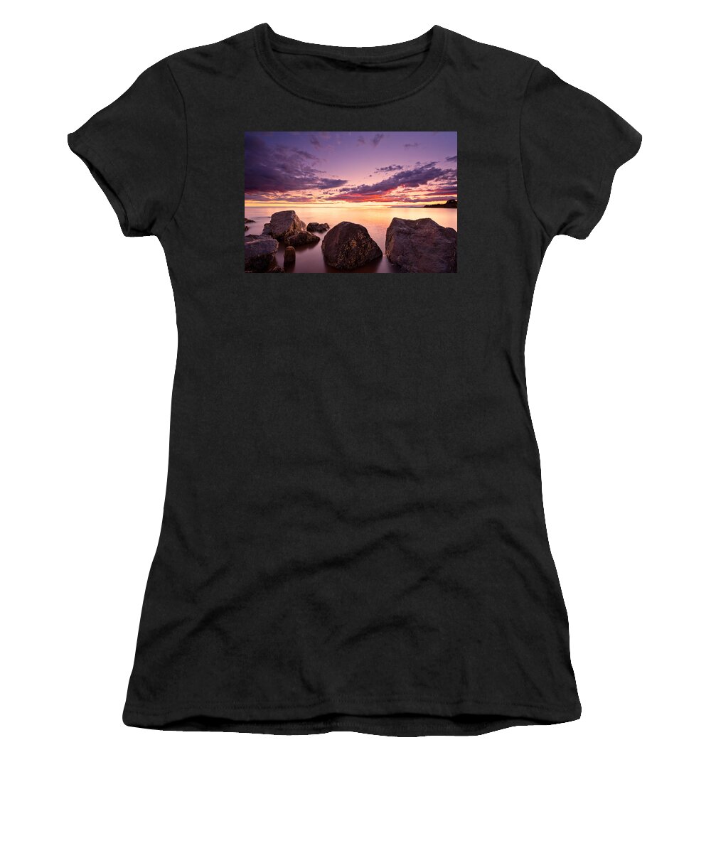 Beach Women's T-Shirt featuring the photograph Sea at sunset the sky is in beautiful dramatic color by U Schade