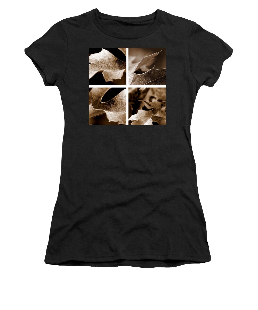 Lauren Radke Women's T-Shirt featuring the photograph Sepia Leaf Collage by Lauren Radke