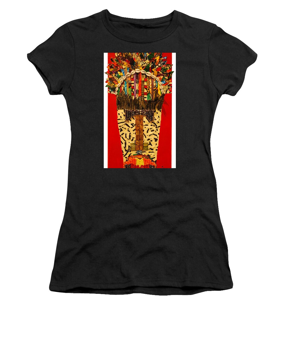 Tribal Mask Women's T-Shirt featuring the tapestry - textile Shaka Zulu by Apanaki Temitayo M