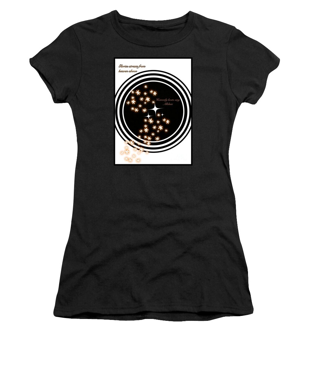 Christmas Carols Women's T-Shirt featuring the digital art Silent Night Stars Bordered by Joan-Violet Stretch