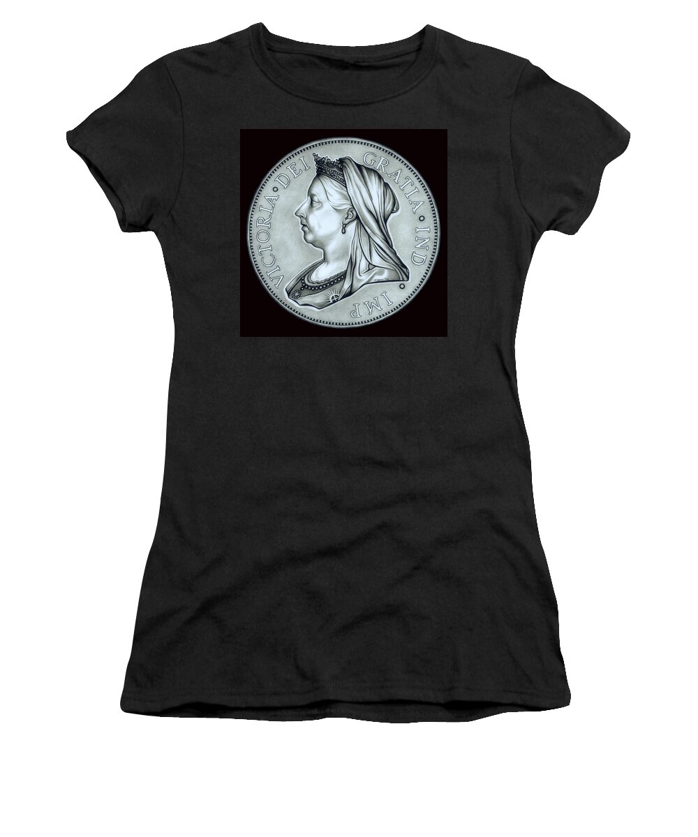 Coin Women's T-Shirt featuring the drawing Silver Royal Queen Victoria by Fred Larucci