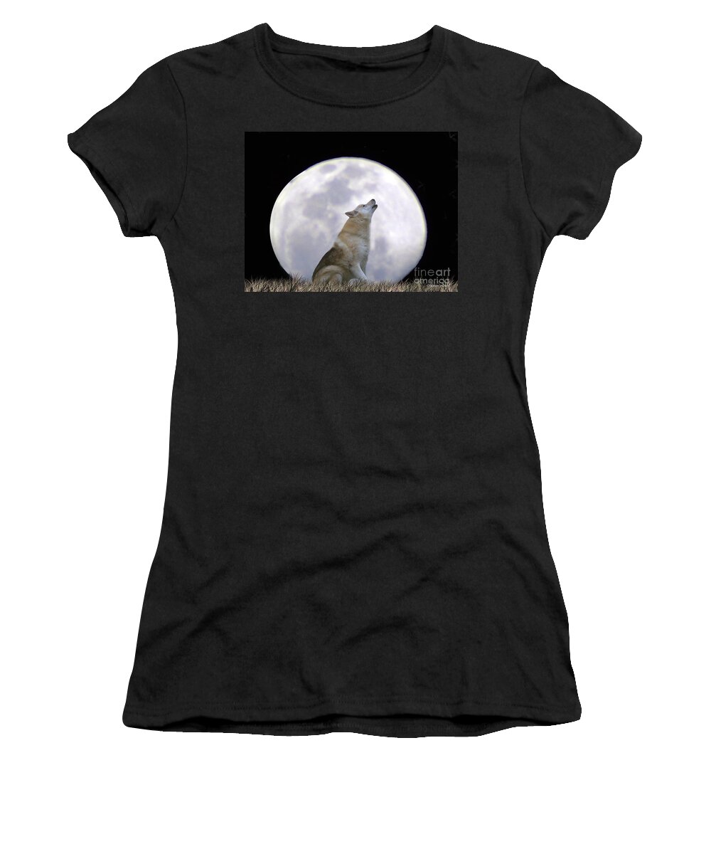 Wolf Women's T-Shirt featuring the photograph Singing Moon by Stephanie Laird
