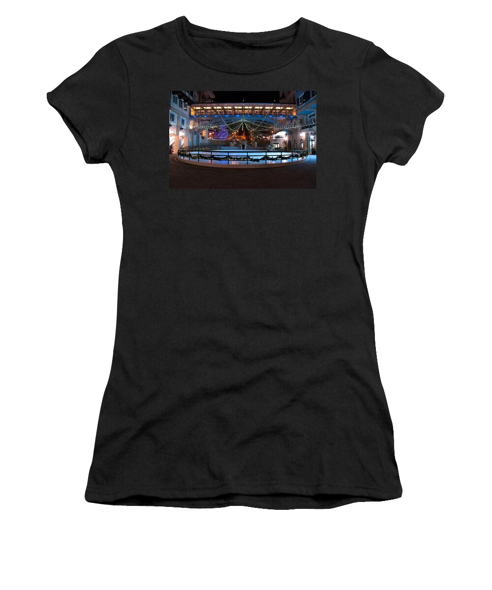 Brenda Jacobs Fine Art Women's T-Shirt featuring the photograph Skating Rink in Vail Village by Brenda Jacobs