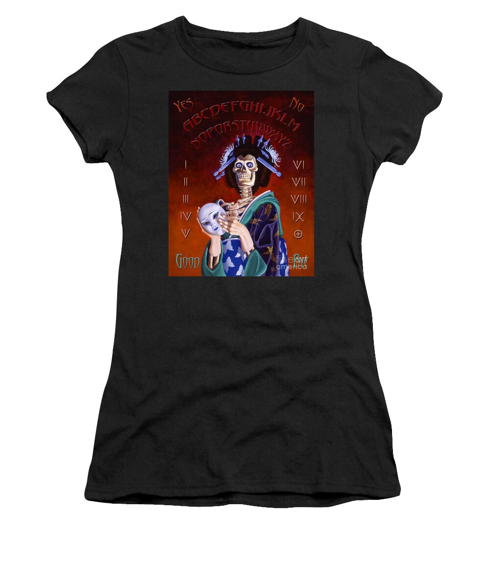 Paranormal Women's T-Shirt featuring the painting Skeleton Geisha Ouija Board by Melissa A Benson