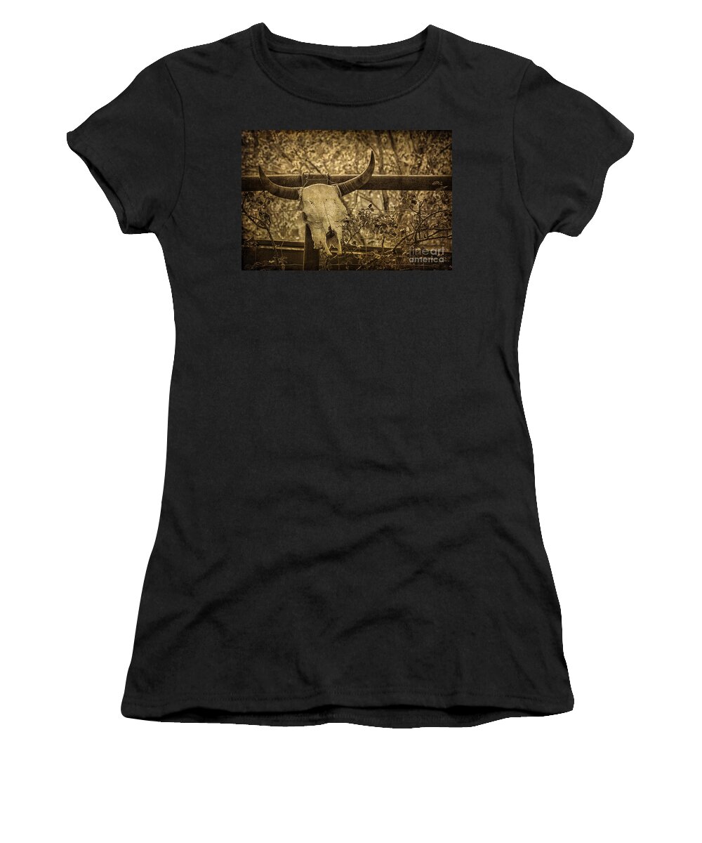 Skull In Sepia Women's T-Shirt featuring the photograph Skull in Sepia by Priscilla Burgers