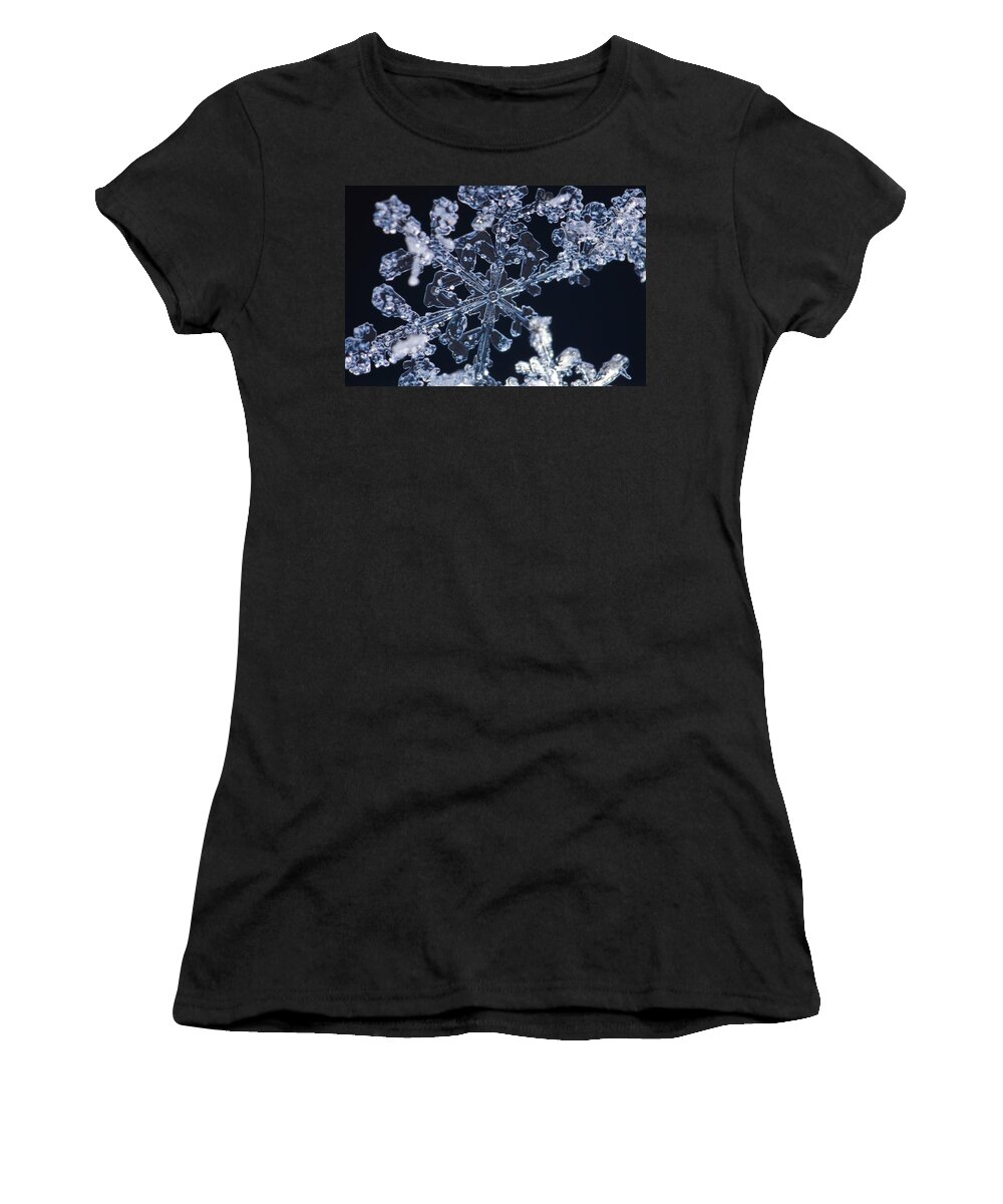 Black Women's T-Shirt featuring the photograph Snowflake blue and black by Ulrich Kunst And Bettina Scheidulin