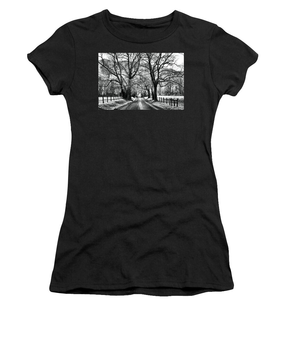 Cades Cove Women's T-Shirt featuring the photograph Sparks Lane During Winter by Carol Montoya