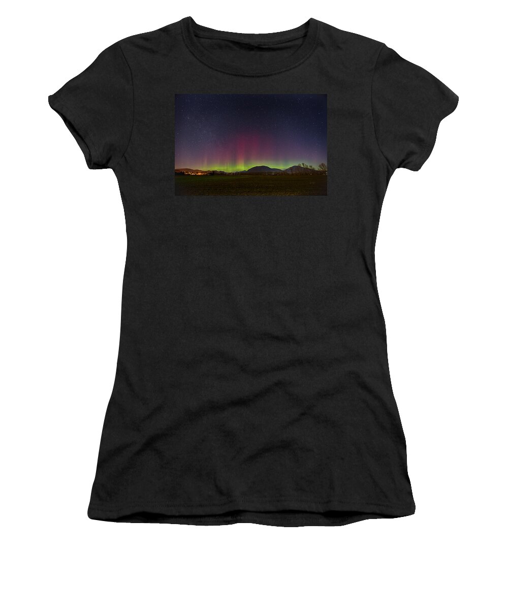 Aurora Women's T-Shirt featuring the photograph Spectacular green-red-magenta Northern lights by Eti Reid