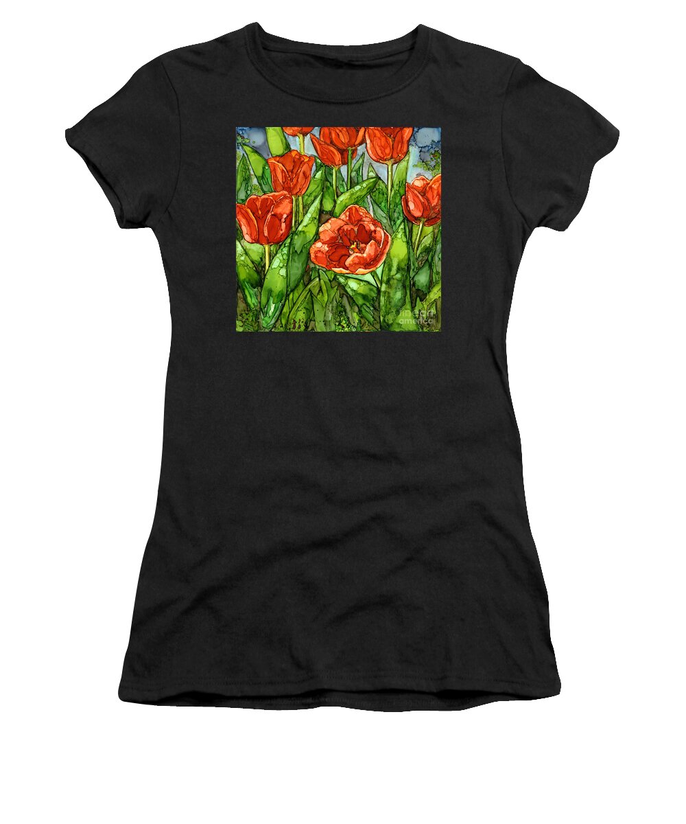 Tulips Women's T-Shirt featuring the painting Spring Tulips by Vicki Baun Barry