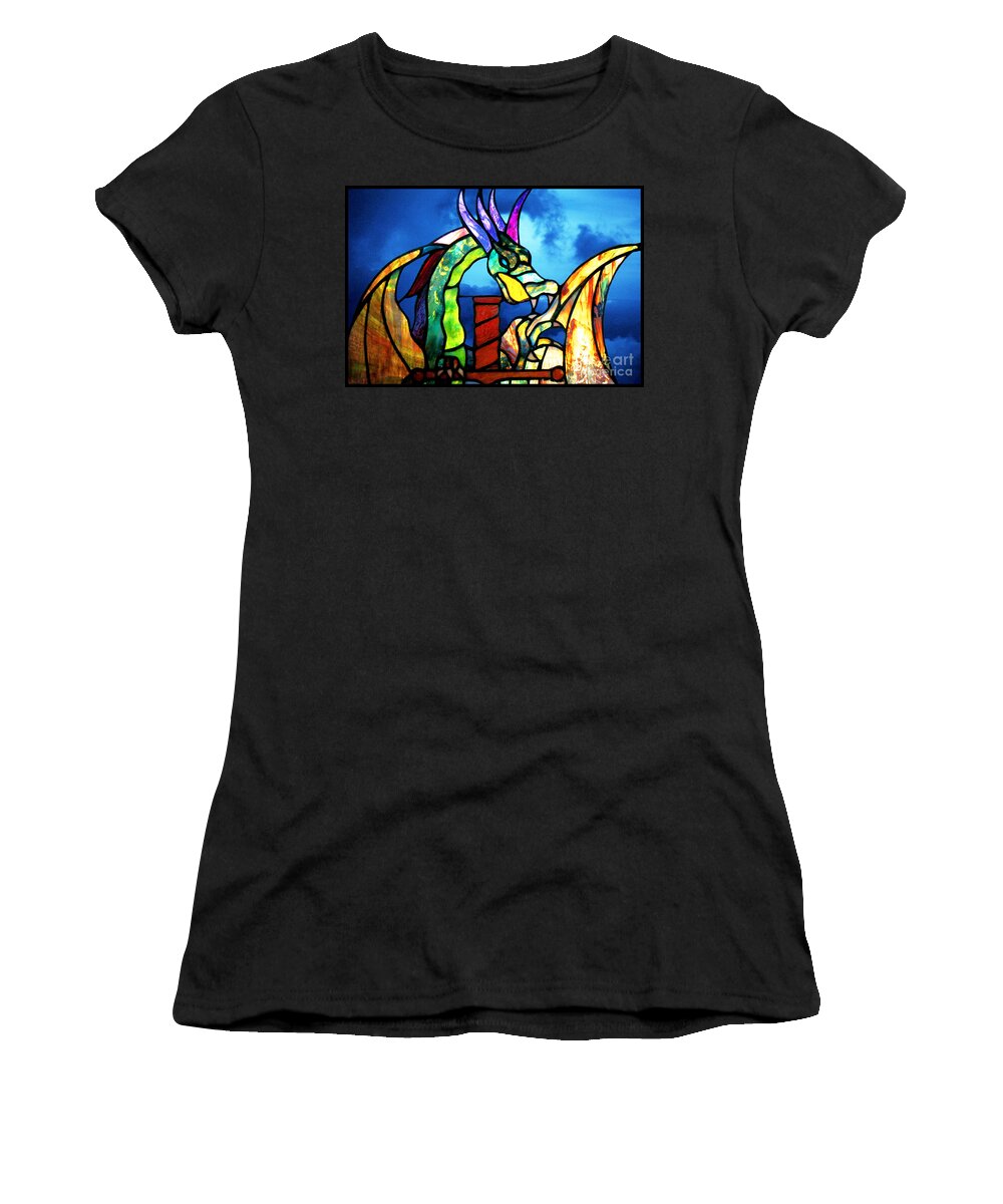 Dragon Women's T-Shirt featuring the photograph Stained Glass Dragon by Ellen Cotton