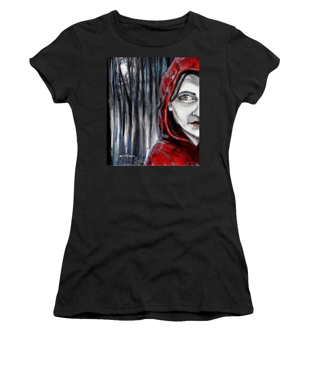 Little Red Riding Hood Women's T-Shirt featuring the painting Stalked by Shana Rowe Jackson