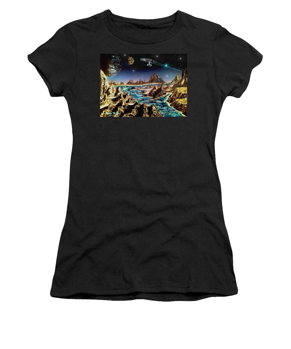 Star Trek Women's T-Shirt featuring the painting Star Trek - Orbiting Planet by Michael Rucker