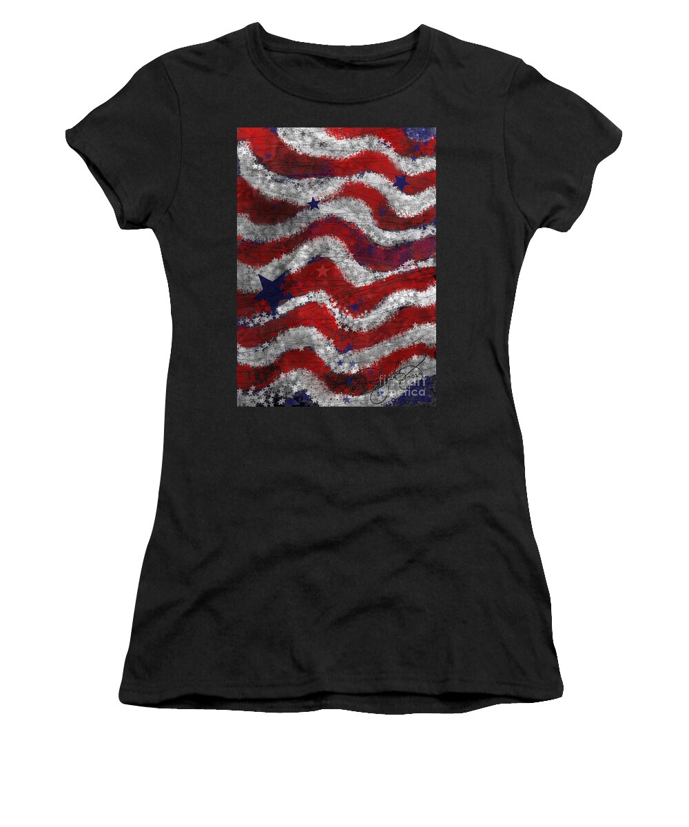 Flag Women's T-Shirt featuring the painting Starry Stripes by Carol Jacobs