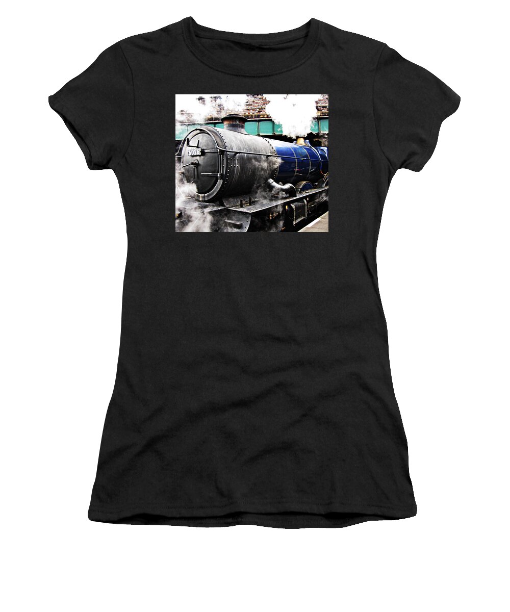 Vintage Women's T-Shirt featuring the photograph Steam train under the railway bridge by Tom Conway