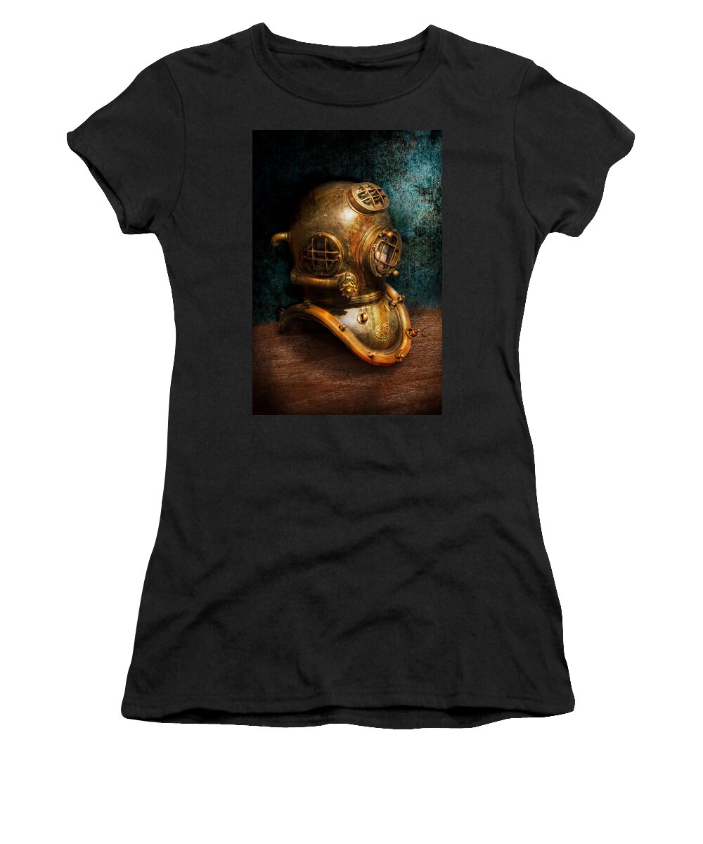 Hdr Women's T-Shirt featuring the photograph Steampunk - Diving - The diving helmet by Mike Savad