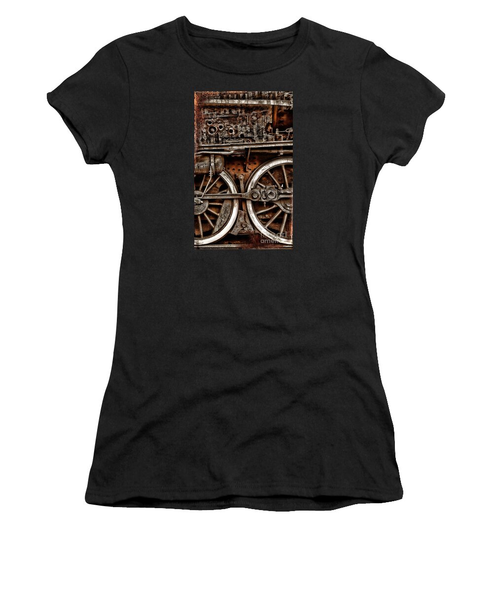 Steampunk Women's T-Shirt featuring the photograph Steampunk- Wheels locomotive by Daliana Pacuraru