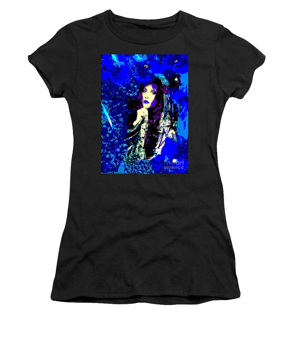 Stevie Women's T-Shirt featuring the digital art Stevie Nicks In Blue by Alys Caviness-Gober