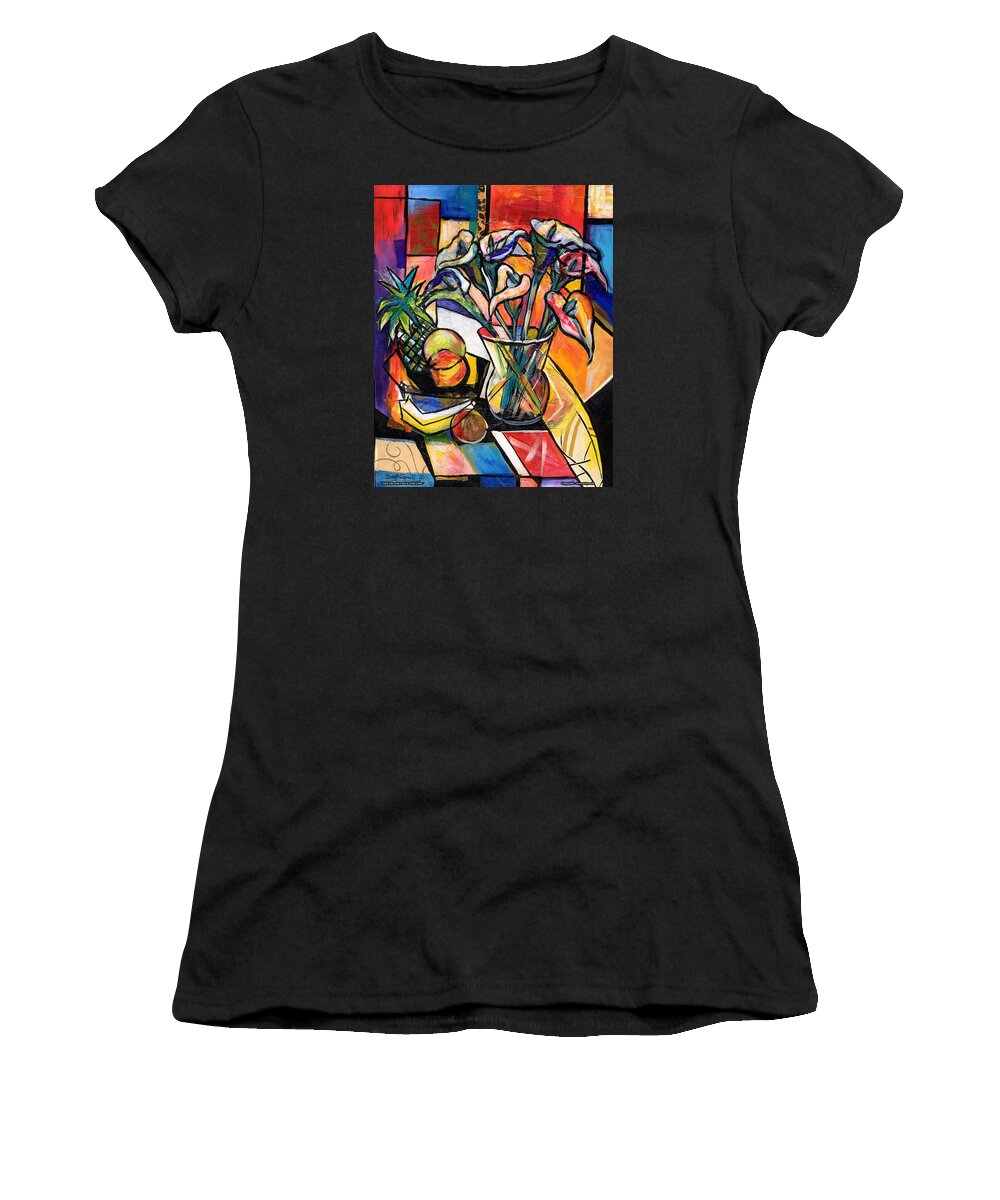 Everett Spruill Women's T-Shirt featuring the painting Still Life with Fruit and Calla Lilies by Everett Spruill