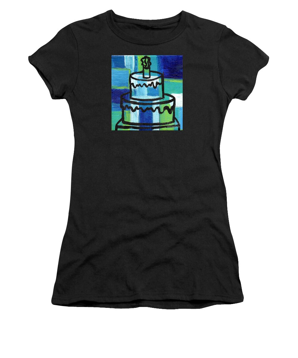 Stl250 Women's T-Shirt featuring the painting STL250 Birthday Cake Blue and Green Small Abstract by Genevieve Esson