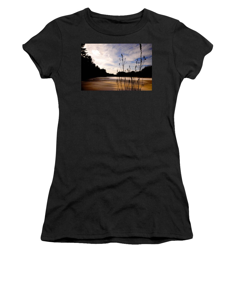 Sudbury Women's T-Shirt featuring the photograph Sudbury Grist Mill Pond Winter Light by Mark Valentine