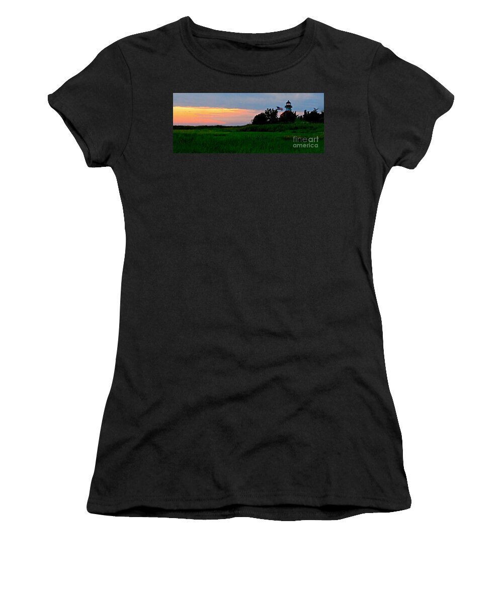East Point Lighthouse Women's T-Shirt featuring the photograph Summer Sunset at East Point Light by Nancy Patterson