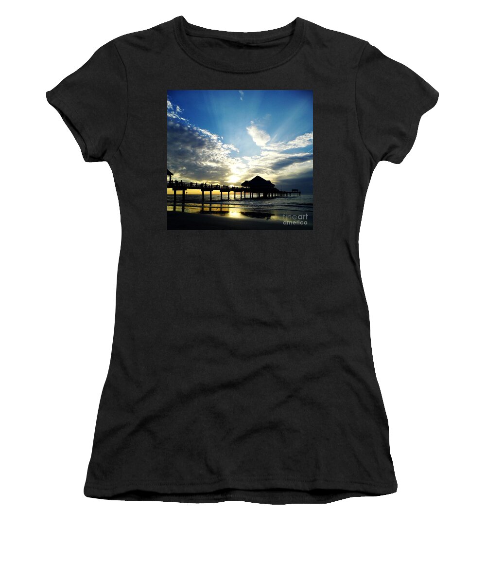 Sunrise Women's T-Shirt featuring the photograph Sun Rays Above Pier 60 by D Hackett