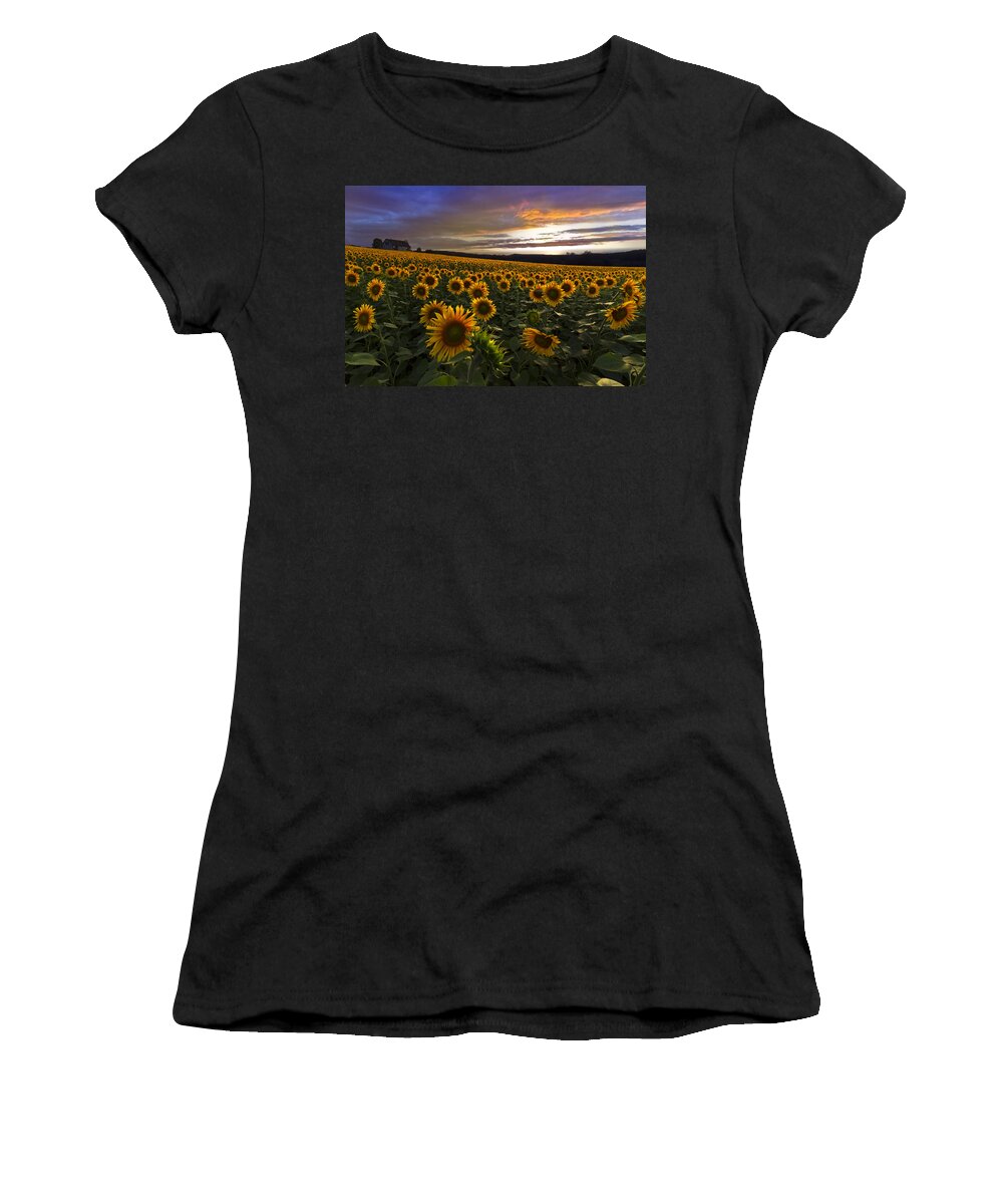 Austria Women's T-Shirt featuring the photograph Sunflower Sunset by Debra and Dave Vanderlaan