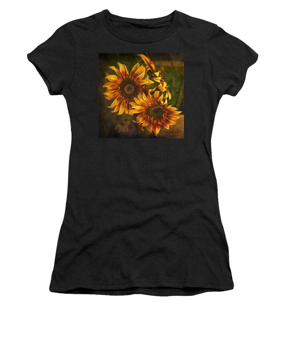 Sunflowers Women's T-Shirt featuring the photograph Sunflower Trio by Priscilla Burgers