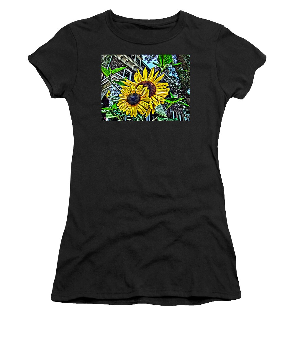Sunflower Women's T-Shirt featuring the photograph Sunflower Under The Gables Too by Alice Gipson