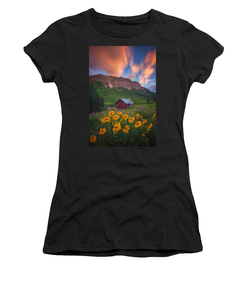 Sunrise Women's T-Shirt featuring the photograph Sunrise Cabin by Darren White