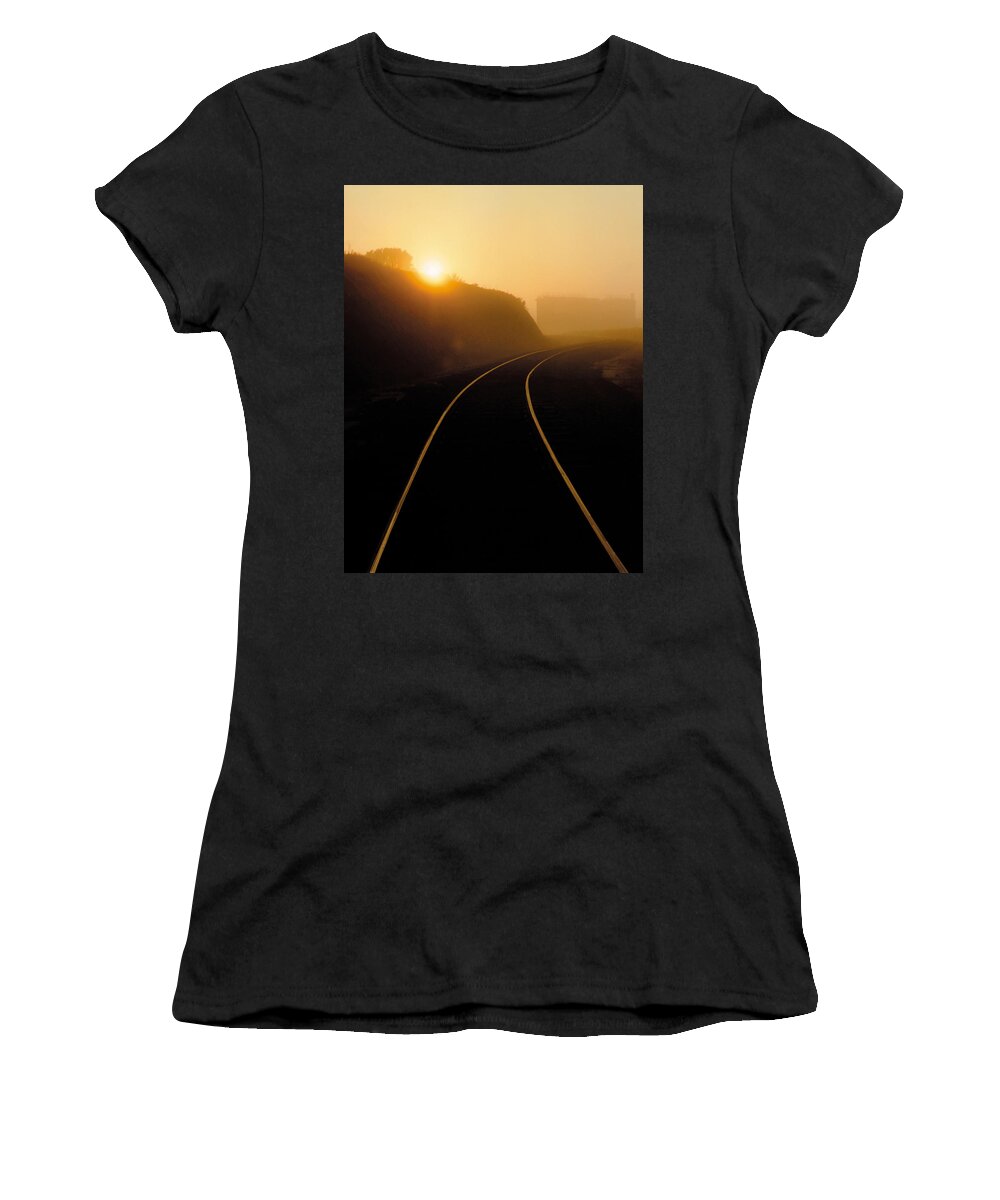 Sunrise Women's T-Shirt featuring the photograph Sunrise on the Tracks by Garry McMichael