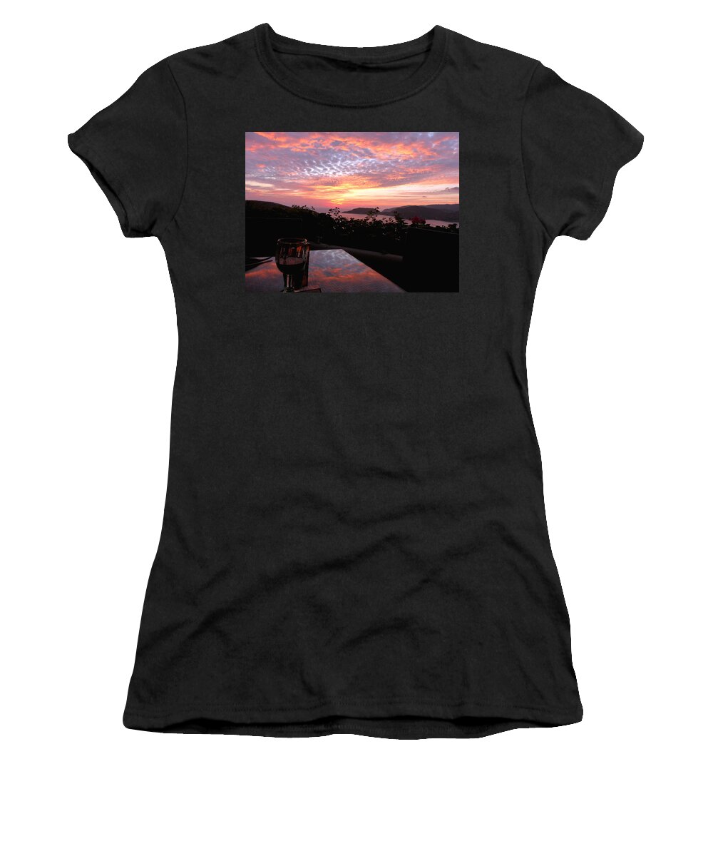 Zihuatanejo Bay Women's T-Shirt featuring the photograph Sunset over Zihuatanejo Bay by Rosanne Licciardi