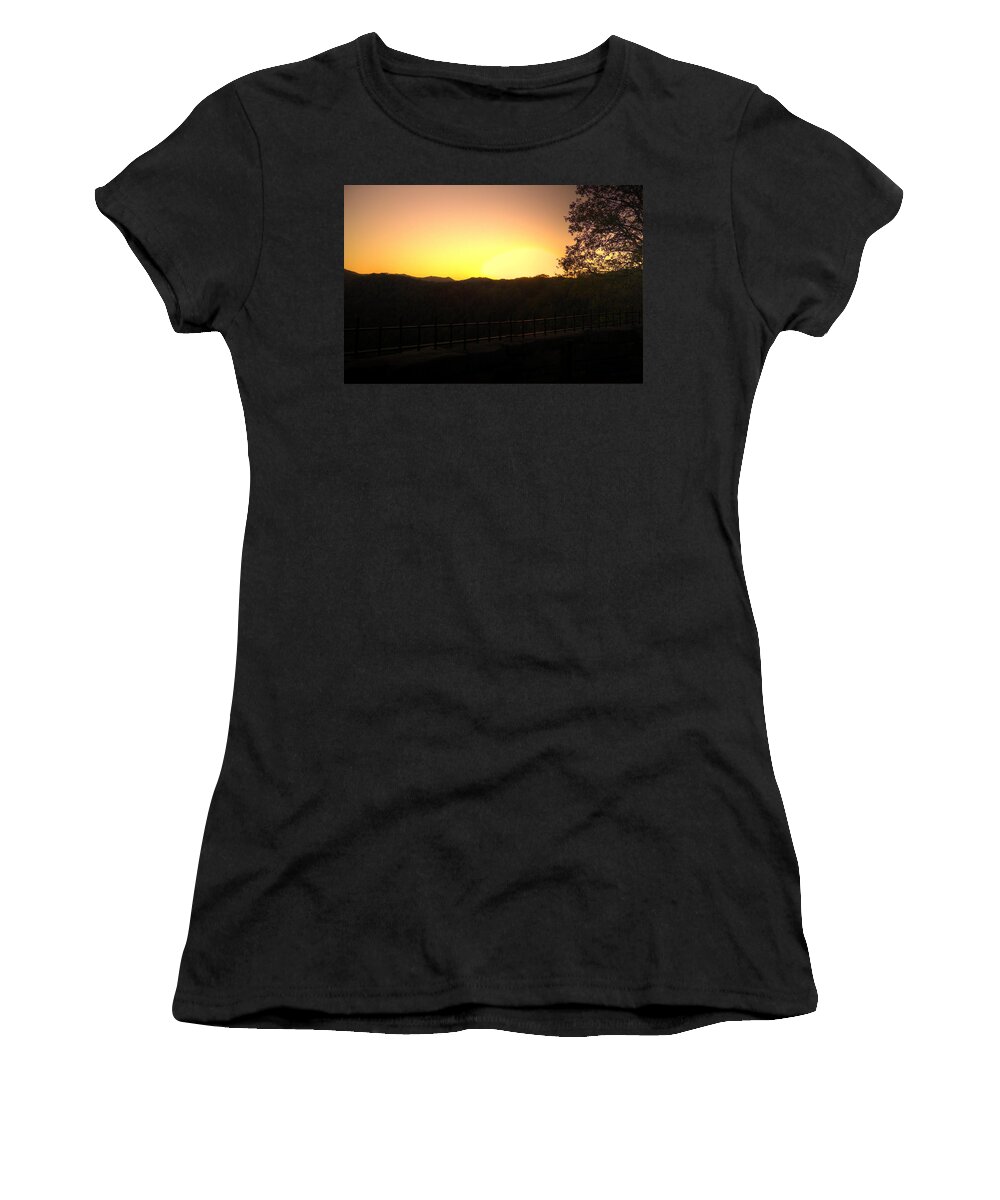 River Women's T-Shirt featuring the photograph Sunset behind hills by Jonny D