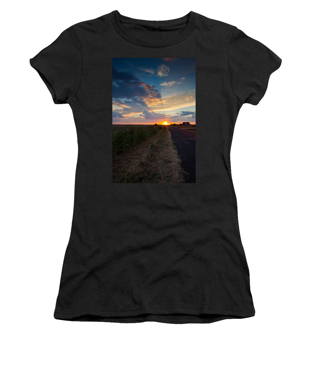 Sunset Women's T-Shirt featuring the photograph Sunset Down a Country Road by Mark Alder