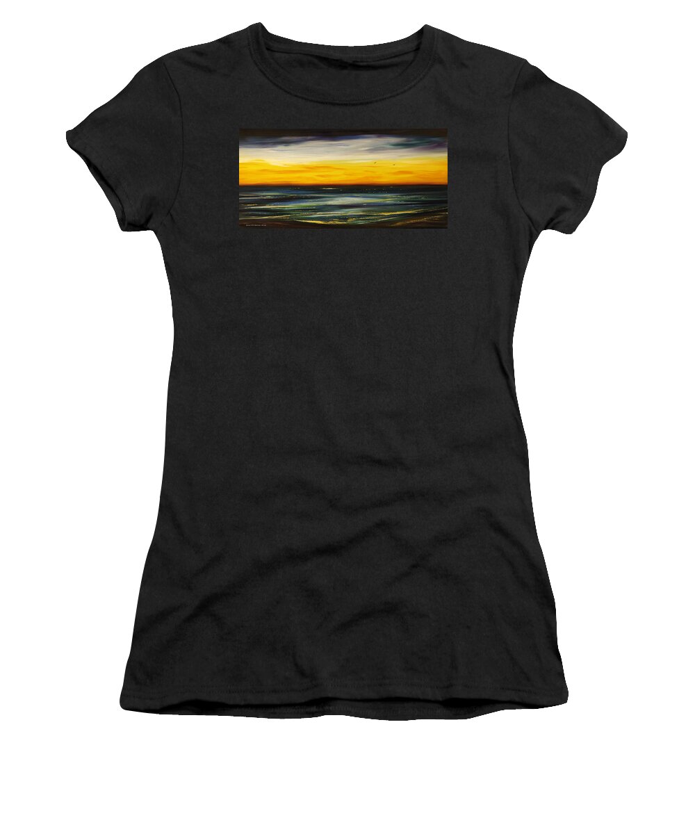 Sunset Women's T-Shirt featuring the painting Sunset Drama - Panoramic by Gina De Gorna
